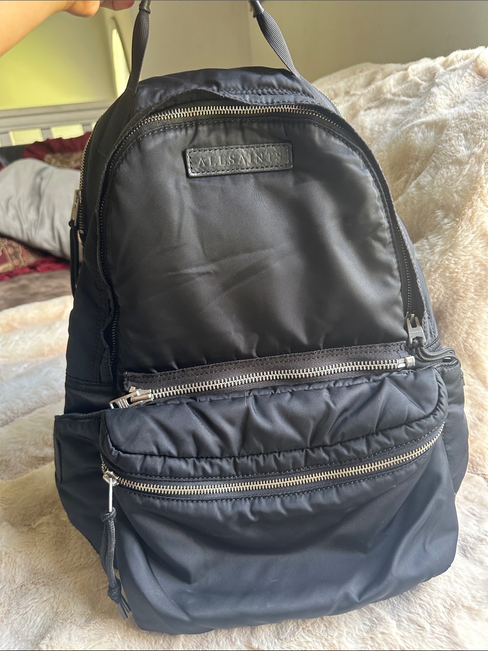 All Saints Black Nylon Backpack with fanny bag attached 2 in 1 pack